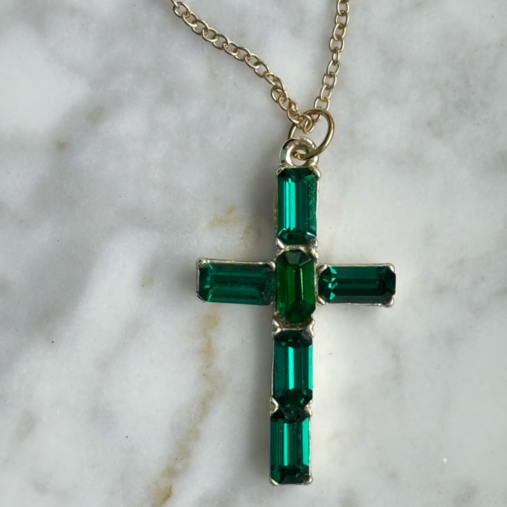 Vintage Emerald Austrian Crystal Cross